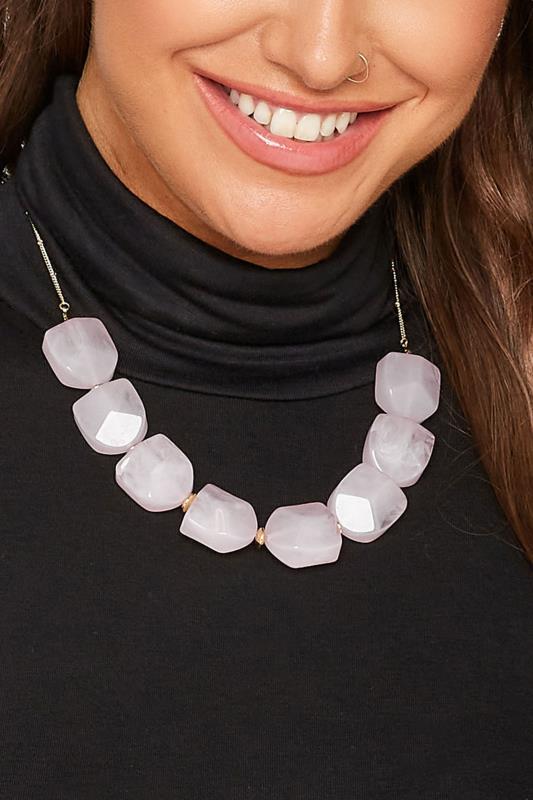 Gold & Pink Gemstone Statement Necklace | Yours Clothing 1