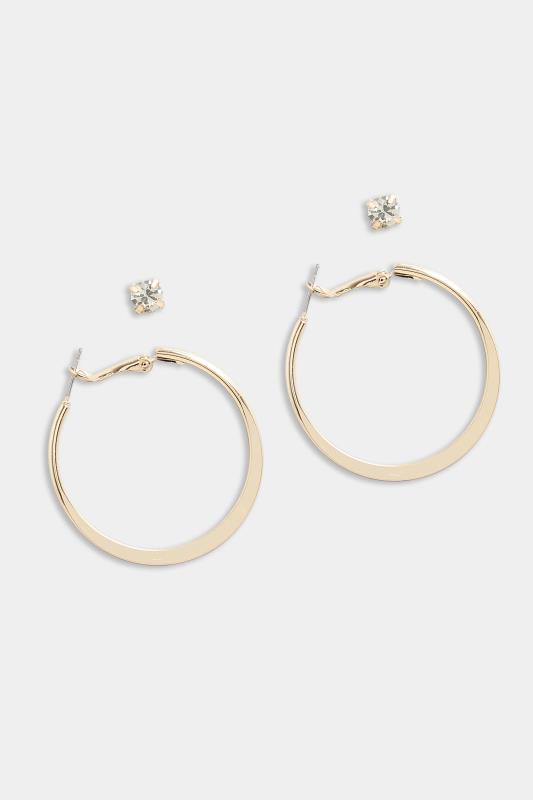 2 PACK Gold Hoop & Stud Earrings Set | Yours Clothing  2