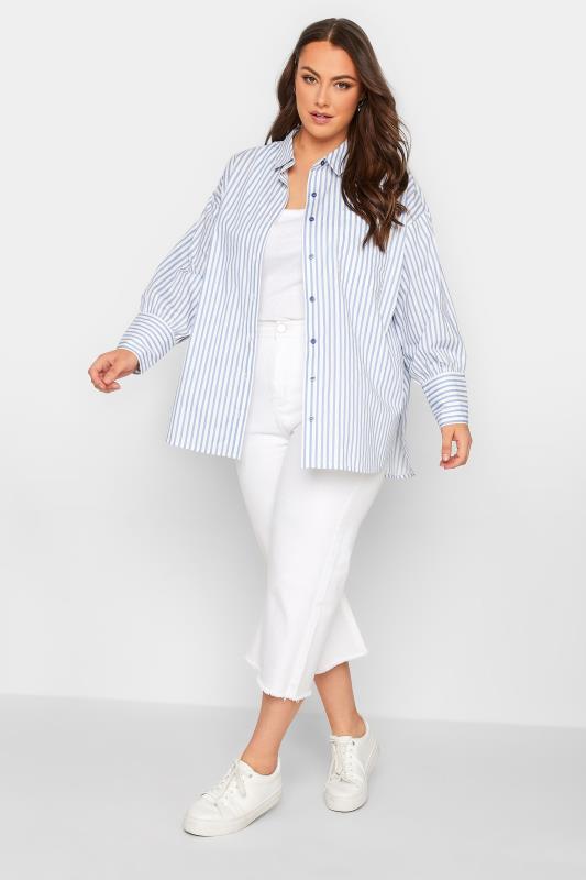 YOURS Plus Size Blue & White Stripe Oversized Shirt | Yours Clothing  2
