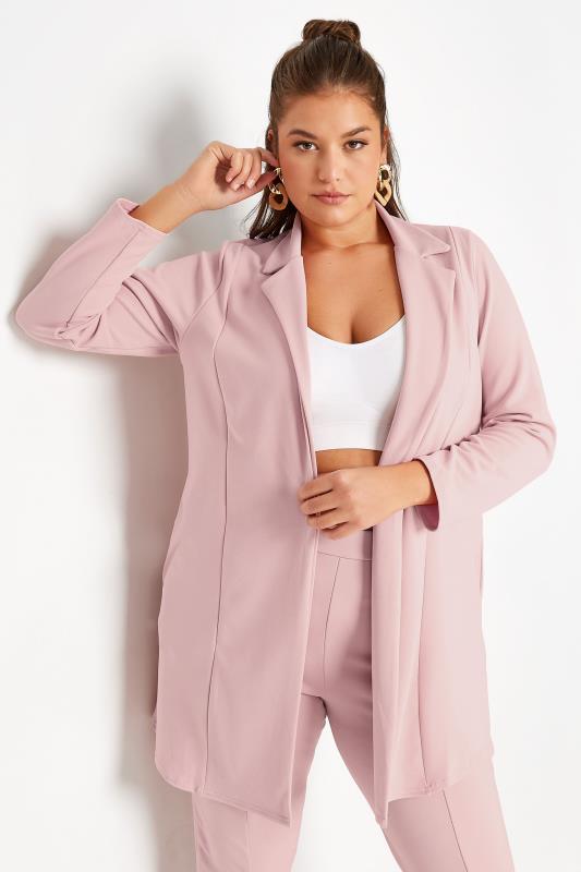 YOURS Curve Plus Size Dusky Pink Longline Blazer | Yours Clothing  2