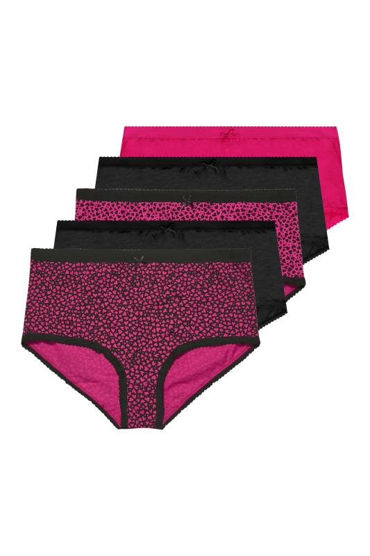 YOURS Plus Size 5 PACK Black & Pink Heart Print Full Briefs | Yours Clothing  3