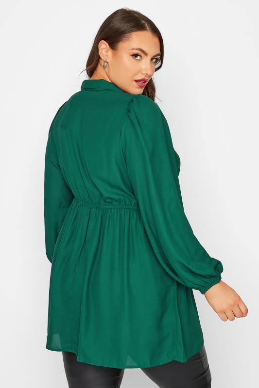 LIMITED COLLECTION Plus Size Curve Forest Green Peplum Shirt | Yours Clothing 3