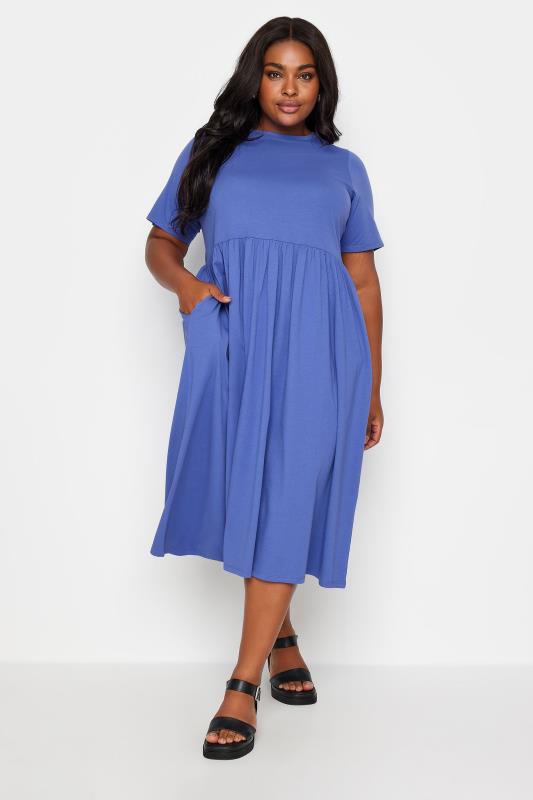 YOURS Plus Size Blue Pure Cotton Midaxi Dress | Yours Clothing 1