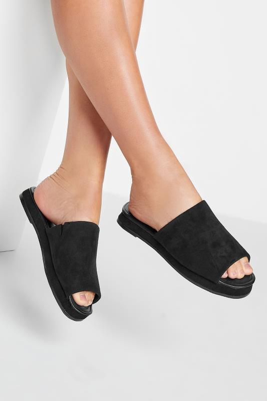 Tall  LTS Black Suede Mule Sandals In Standard Fit