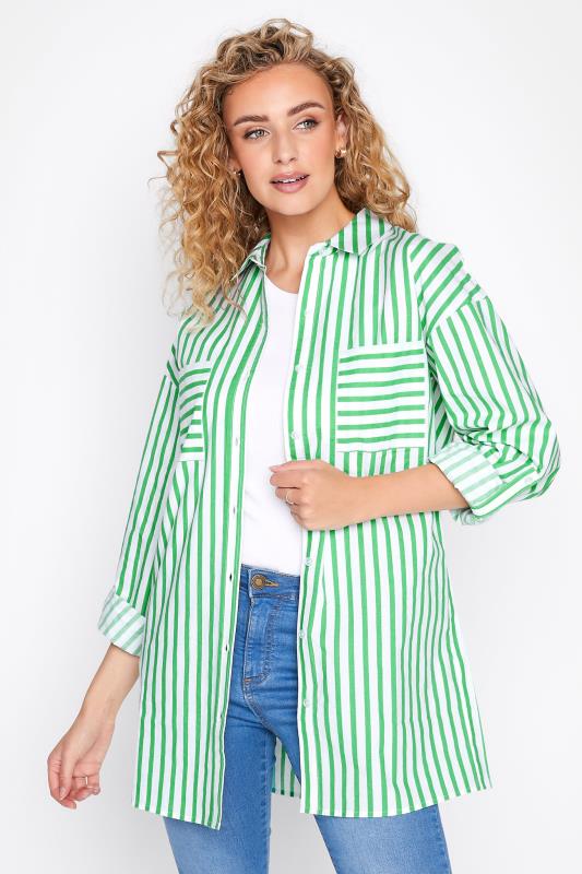 LTS Tall Apple Green Stripe Oversized Cotton Shirt 2