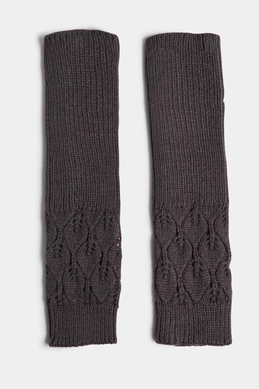 Charcoal Grey Leaf Knitted Hand Warmer Gloves | Yours Clothing 2