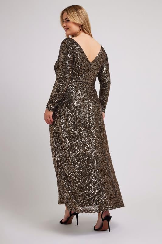 YOURS LONDON Plus Gold Sequin Maxi Dress | Yours Clothing 4