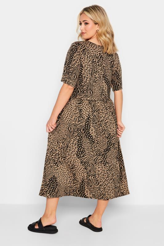 YOURS Plus Size Brown Mixed Animal Print Midi Smock Dress | Yours Clothing 3