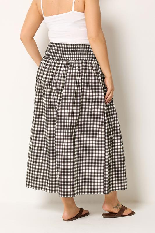 YOURS Plus Size Chocolate Brown Gingham Maxi Skirt | Yours Clothing 2