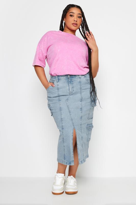 YOURS Plus Size Light Blue Zip Pocket Maxi Skirt | Yours Clothing 3
