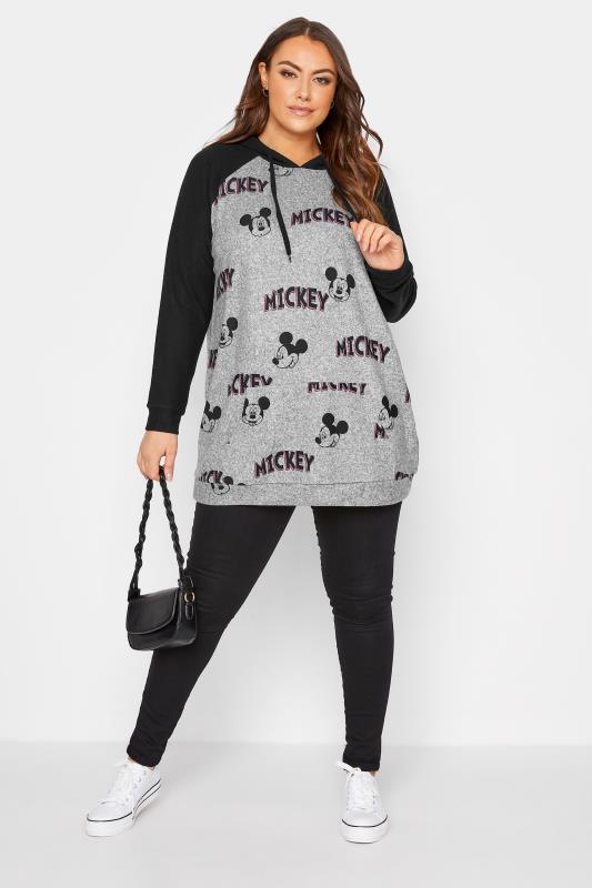 Plus Size DISNEY Grey 'Mickey' Print Soft Touch Hoodie | Yours Clothing 2