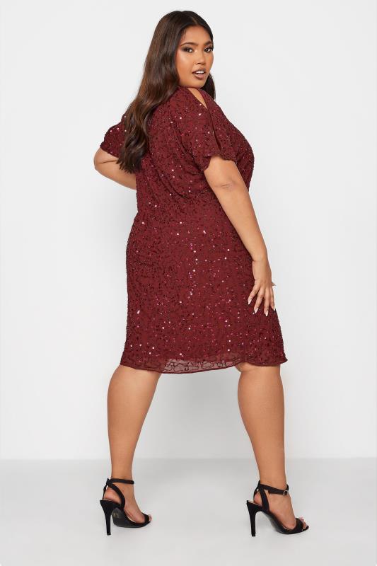 LUXE Plus Size Red Sequin Cold Shoulder Cape Dress | Yours Clothing 3
