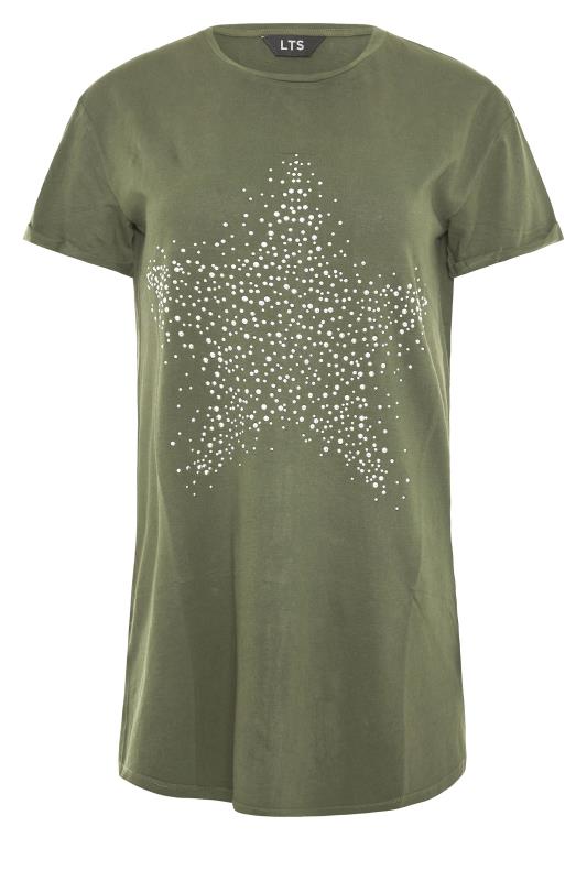 LTS Tall Khaki Green Acid Wash Star Embellished T-Shirt 6