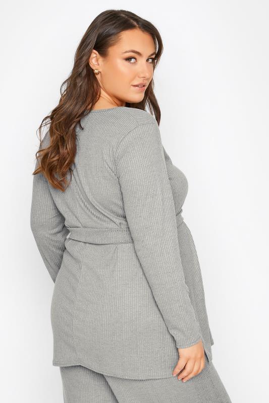 BUMP IT UP MATERNITY Plus Size Grey Ribbed Tie Waist Lounge Top | Yours Clothing 3