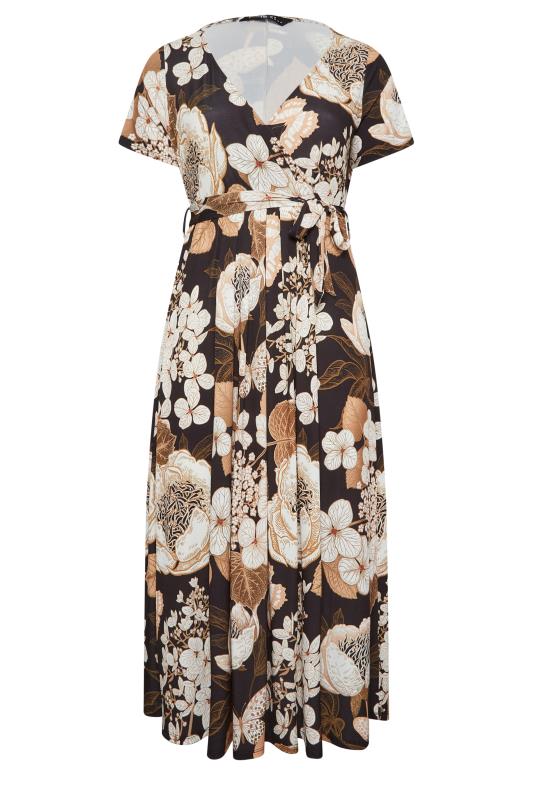 YOURS Curve Black Neutral Floral Print Wrap Front Midaxi Dress | Yours Clothing 6