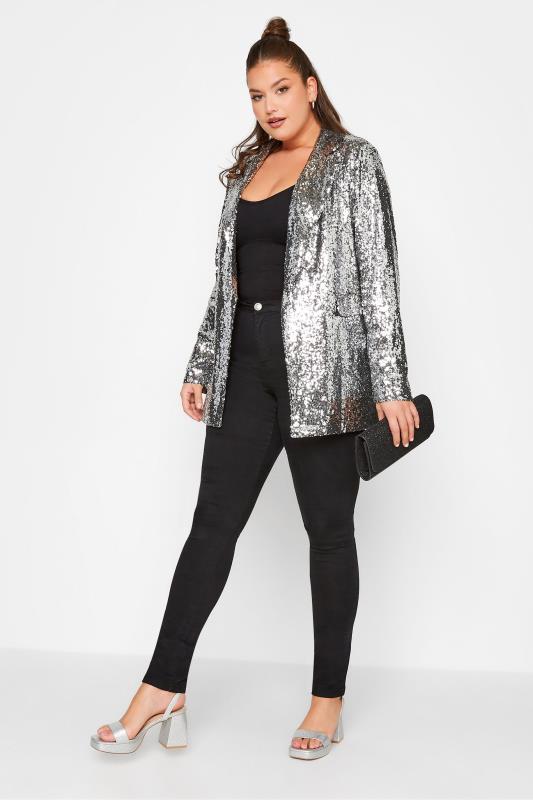 Plus Size Silver Sequin Blazer | Yours Clothing 2