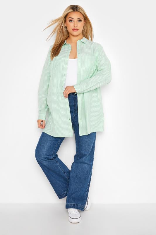YOURS FOR GOOD Plus Size Sage Green Stripe Oversized Shirt | Yours Clothing  2