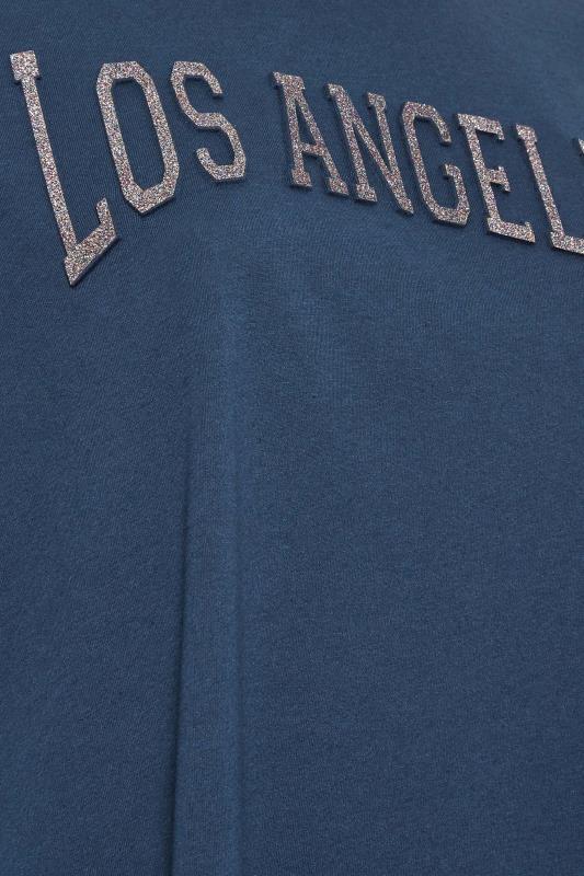 YOURS Curve Blue 'Los Angeles' Glitter Embossed T-Shirt | Yours Clothing  5