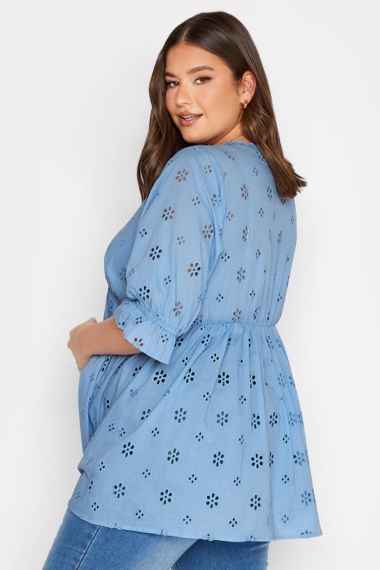 BUMP IT UP MATERNITY Plus Size Blue Broderie Anglaise Blouse | Yours Clothing 4