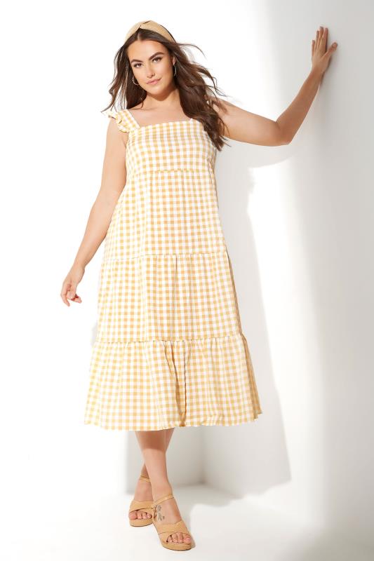 YOURS LONDON Curve Yellow Gingham Frill Dress_L.jpg