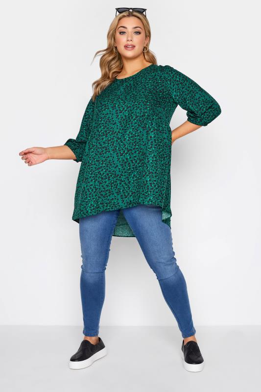 LIMITED COLLECTION Plus Size Emerald Green Dalmatian Print Top | Yours Clothing 2