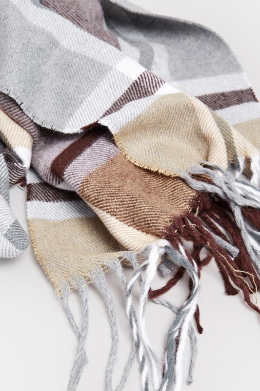 Grey & Brown Check Tassel Scarf | Yours Clothing  3