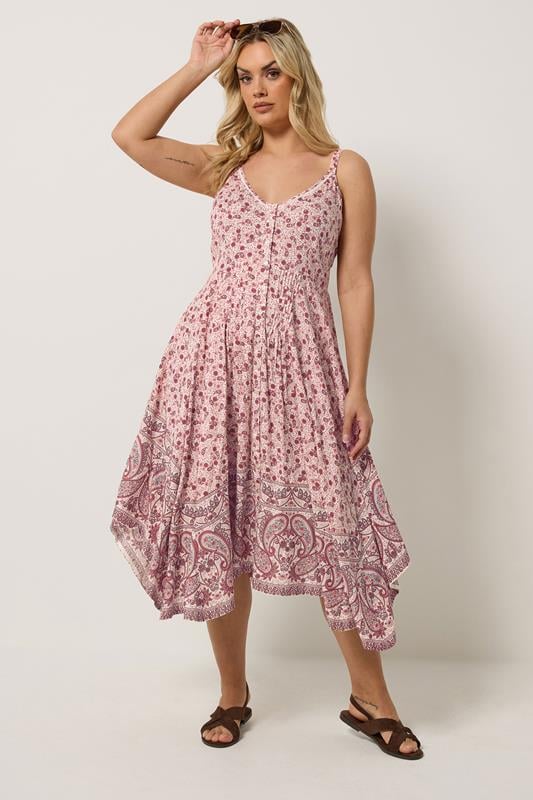  YOURS vestido marrón natural con estampado paisley y bajo asimétrico
