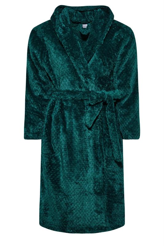 YOURS Plus Size Emerald Green Waffle Fleece Hooded Dressing Gown | Yours Clothing 7