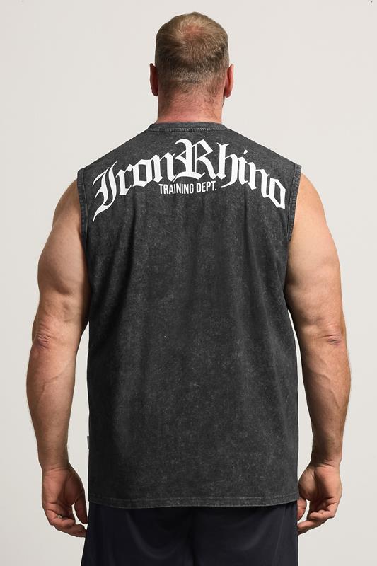 IronRhino Big & Tall Black Acid Wash Old English Vest | BadRhino 2