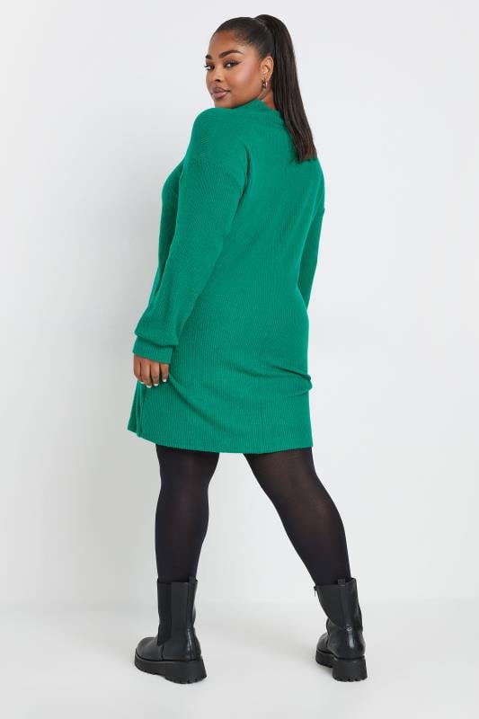 Yours Women s Plus Size Zip Neck Soft Touch Jumper Dress in Green Size 22 24