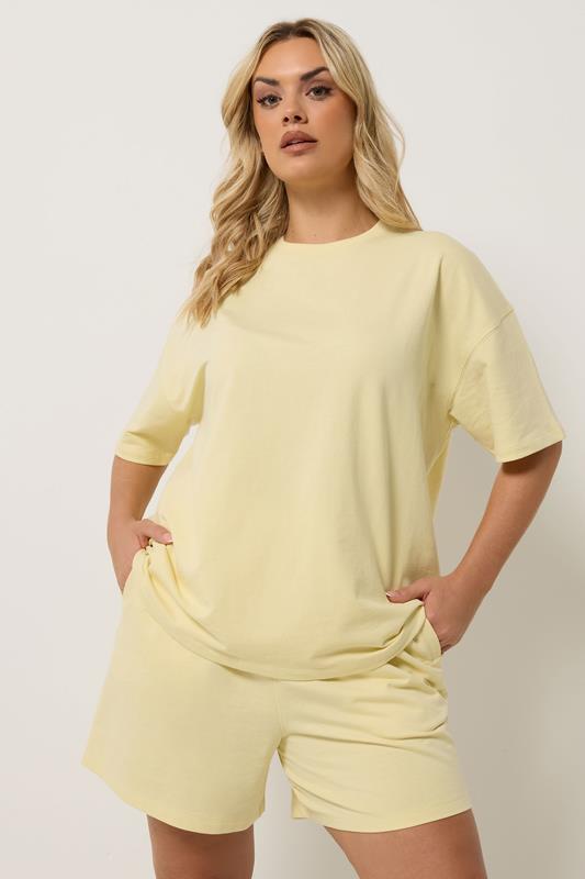 YOURS Plus Size Yellow Sweat T-Shirt & Short Set | Yours Clothing 1