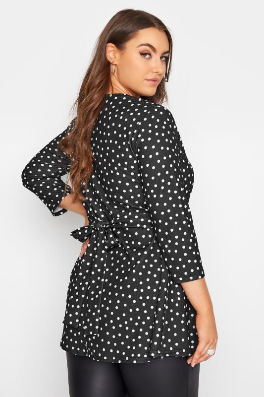 YOURS LONDON Curve Black Polka Dot Belted Peplum Top 3