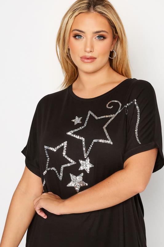 Curve Plus-Size Black & Silver Star Sequin T-Shirt 4