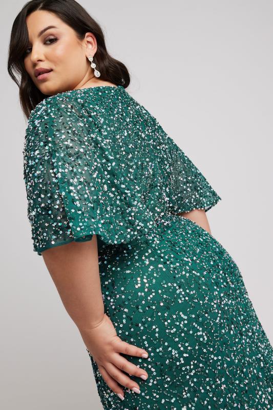 LUXE Plus Size Green Embellished V-Neck Maxi Dress | Yours Clothing 3
