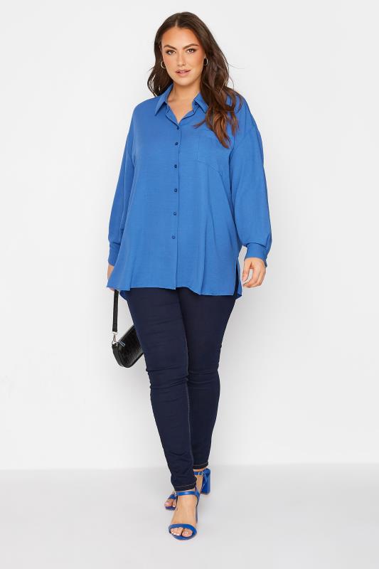 YOURS LONDON Plus Size Cobalt Blue Oversized Satin Shirt | Yours Clothing 2