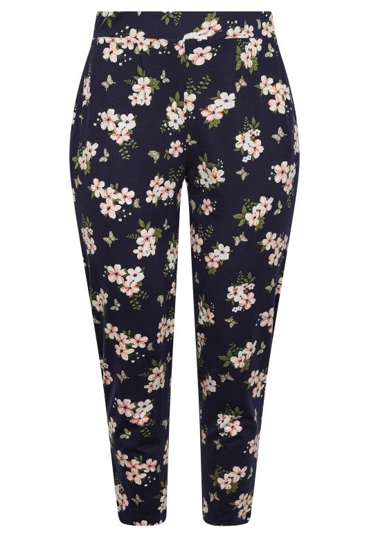 YOURS Plus Size Curve Navy Blue Floral Butterfly Harem Trousers | Yours Clothing  5