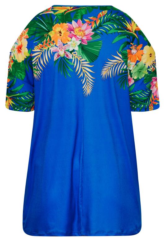 Plus Size Cobalt Blue Tropical Print Cold Shoulder Top | Yours Clothing 7