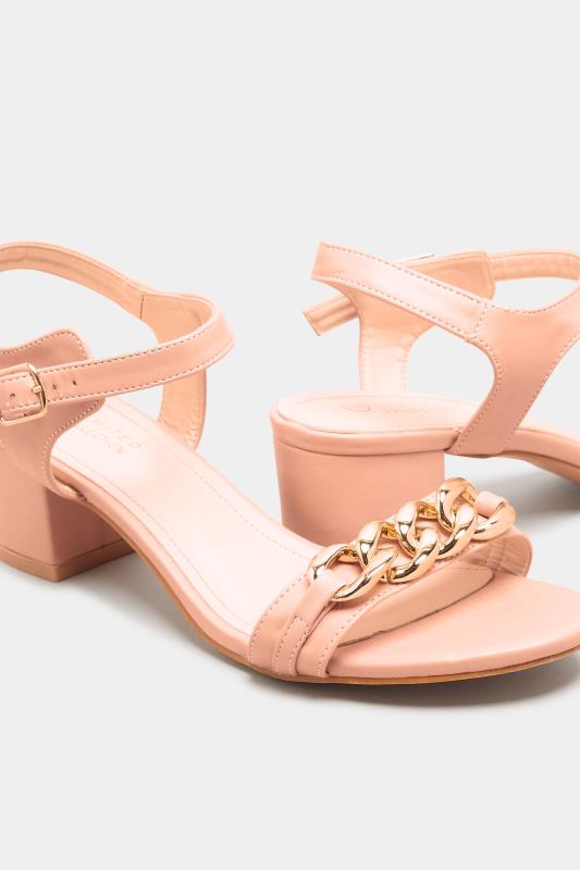 LIMITED COLLECTION Pink Chain Block Heel Sandal In Wide EE Fit_F.jpg