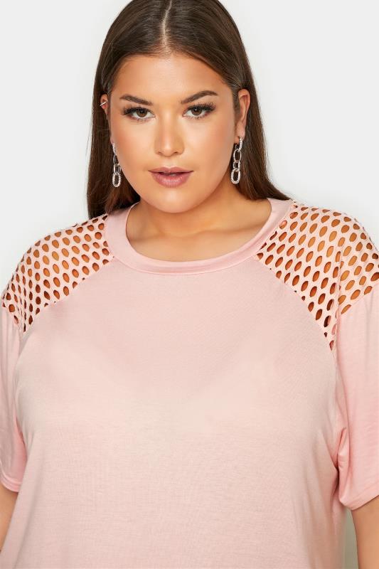 Plus Size LIMITED COLLECTION Pink Fishnet Raglan Sleeve T-Shirt | Yours Clothing 4