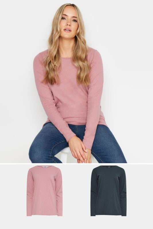  Tallas Grandes LTS Tall 2 Pack Navy Blue & Pink Long Sleeve T-Shirt