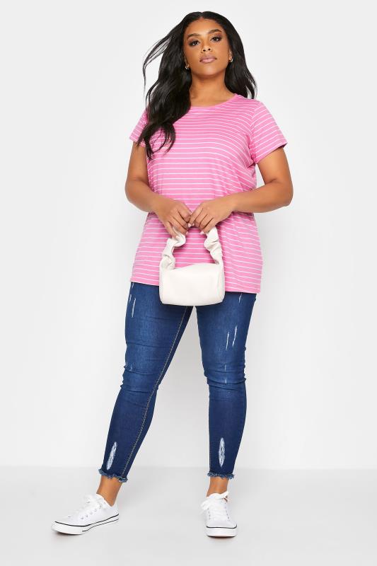 Curve Bright Pink Stripe Short Sleeve T-Shirt_B.jpg