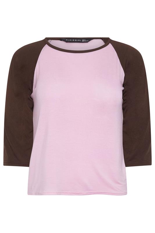 PixieGirl Petite Women's Pink & Brown Contrast Sleeve T-Shirt | PixieGirl 5