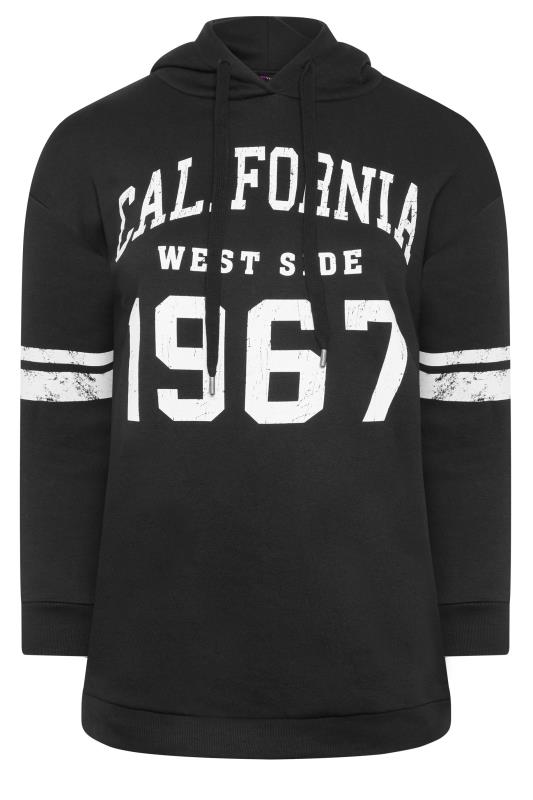 Curve Plus Size Black & White 'Calfornia West Side 1967' Slogan Varsity Hoodie | Yours Clothing 6