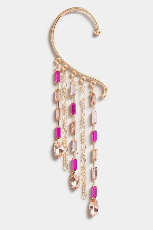 Gold & Pink Diamante Ear Cuff Earring | Yours Clothing 2