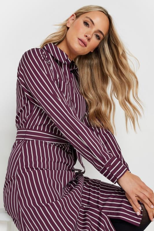 LTS Tall Burgundy Red Striped Long Sleeve Shirt Dress | Long Tall Sally 4