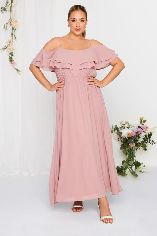 YOURS LONDON Plus Size Pink Bardot Ruffle Maxi Dress | Yours Clothing 2