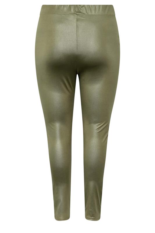 Plus Size Green Wet Look Leggings | Yours Clothing 6