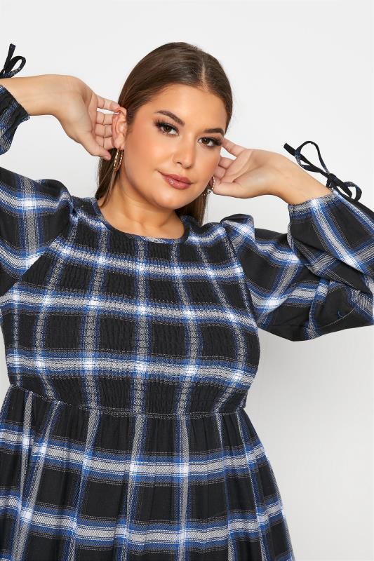 LIMITED COLLECTION Curve Black Check Shirred Dress 4