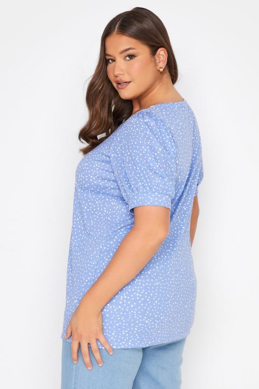 Plus Size Blue Spot Print Puff Sleeve Top | Yours Clothing  3