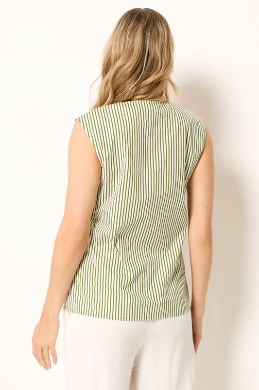 LTS Tall Women's Green Stripe Cotton Button Waistcoat | Long Tall Sally 2